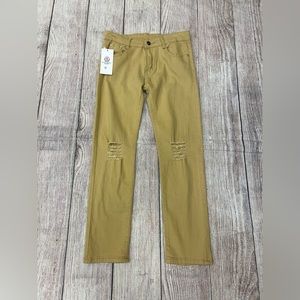 😍 NWT Fredd Marshall Mustard distressed ankle cropped straight leg pants size 12